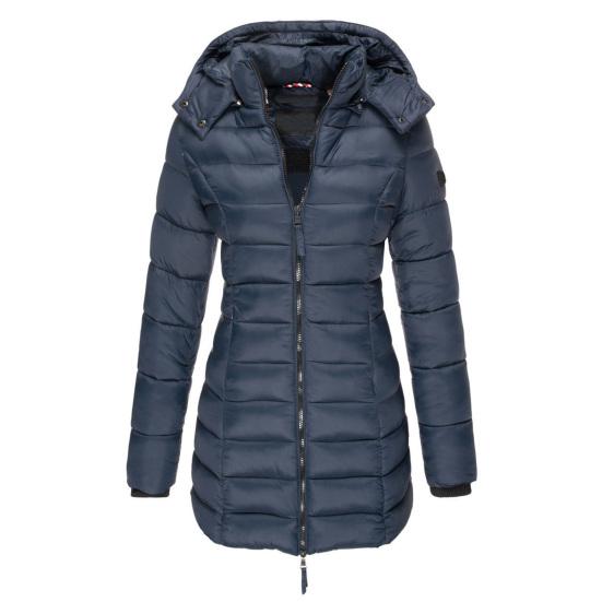 Winter Jacket Solid Color Hooded Slim Pockets Quilted Coat for Daily Wear