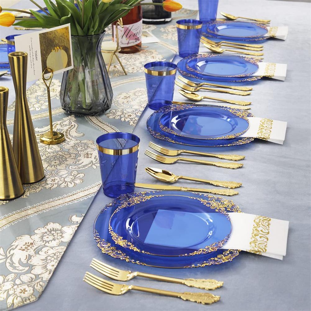 25PCS Clear Plastic Plates With Gold Rim Food Grade Disposable Dessert/Salad Plates Perfect For Wedding Birthday Party