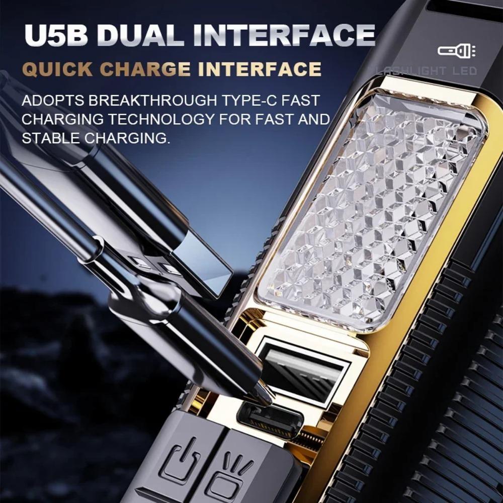 5000mah Powerful 30W LED Flashlight Built-in 18650 Battery Portable Zoom Tactical Torch Type-C Rechargable Emergency Camping Power Bank