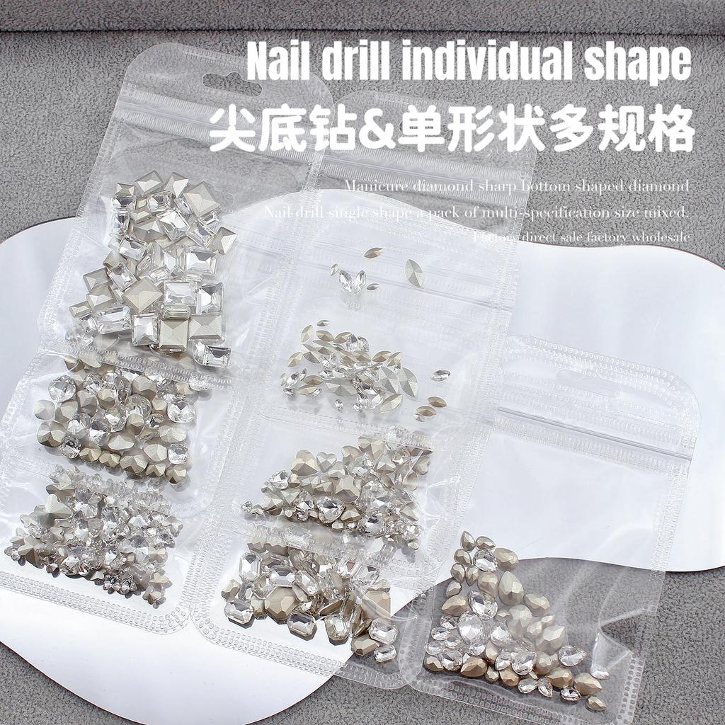 Nail Art Jewelry Mixed Transparent Pointed Bottom Diamond Burst Flash Big Crooked Heart Butterfly White Diamond Nail Art Jewelry