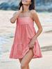 Women's Plaid A Line Mini Dress with Shoulder Straps Ruffle Hem and Side Pockets