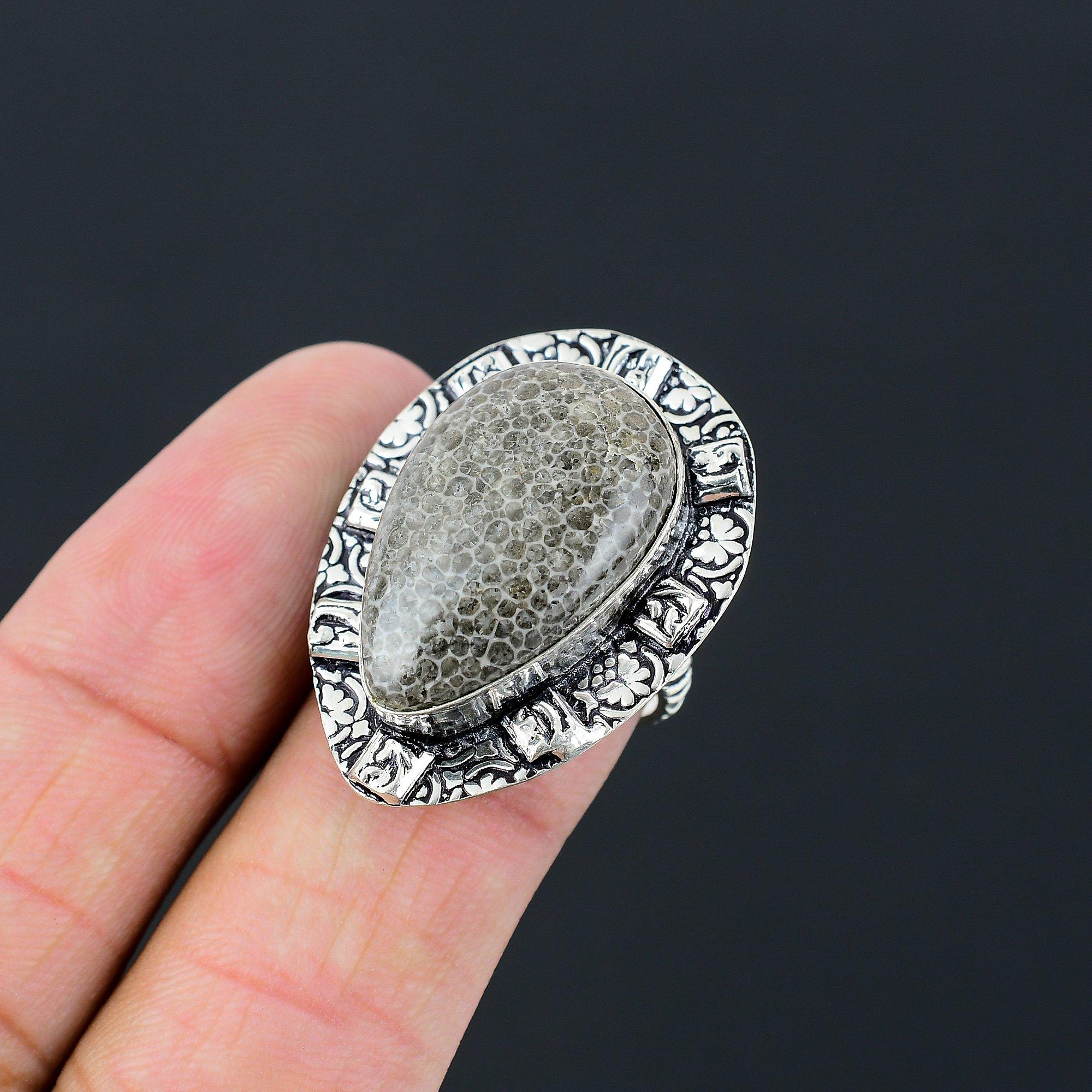 

Sterling Silver Natural Stingray Coral Statement New Unique Ring Jewelry Size 8 8