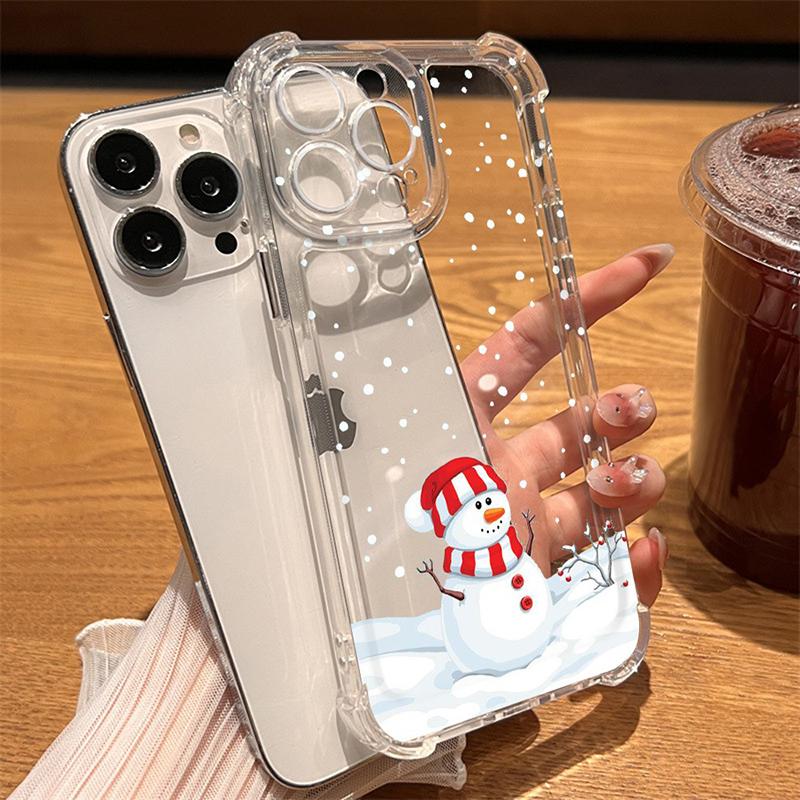 Hülle für iPhone 16 15 14 13 12 11 Pro Max 7 8 15 14 Plus X XR XS Max Weihnachtsmann Elch Schneemann Weihnachten Klar Silikon Weiche Hülle