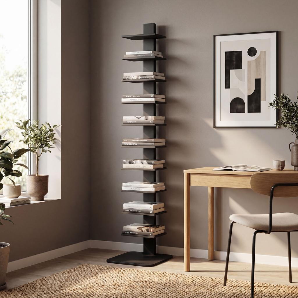 Estante Alta Moderna de 11 Prateleiras para Economizar Espaço em Estilo Industrial, 34,5x41,5x163,5 cm, Preta