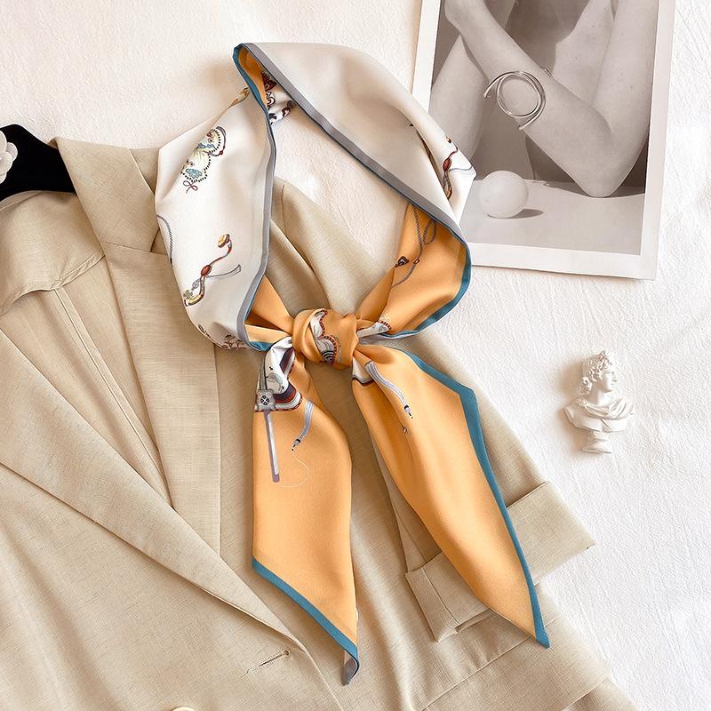 New Style Stylish Thin Narrow Strip Streamer Women's Rose Scarf Summer Sun Protection Scarf Japanese Hairband Scarf