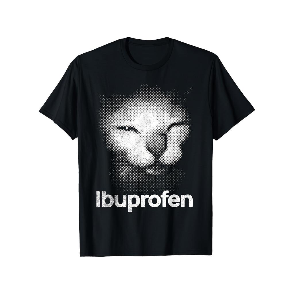 Ibuprofen Cat Meme Graphic Tee Funny Animal Print Cotton Casual Short Sleeve T-Shirt for Men