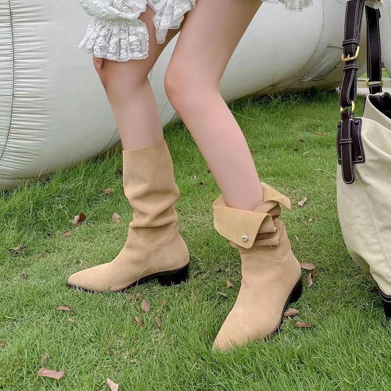 One Shoe Two Wear Retro Western Cowboy Boots Pointed Sleeve Boots Women's Thick Heel Fashion Mid Heel Boots Stacking Boots