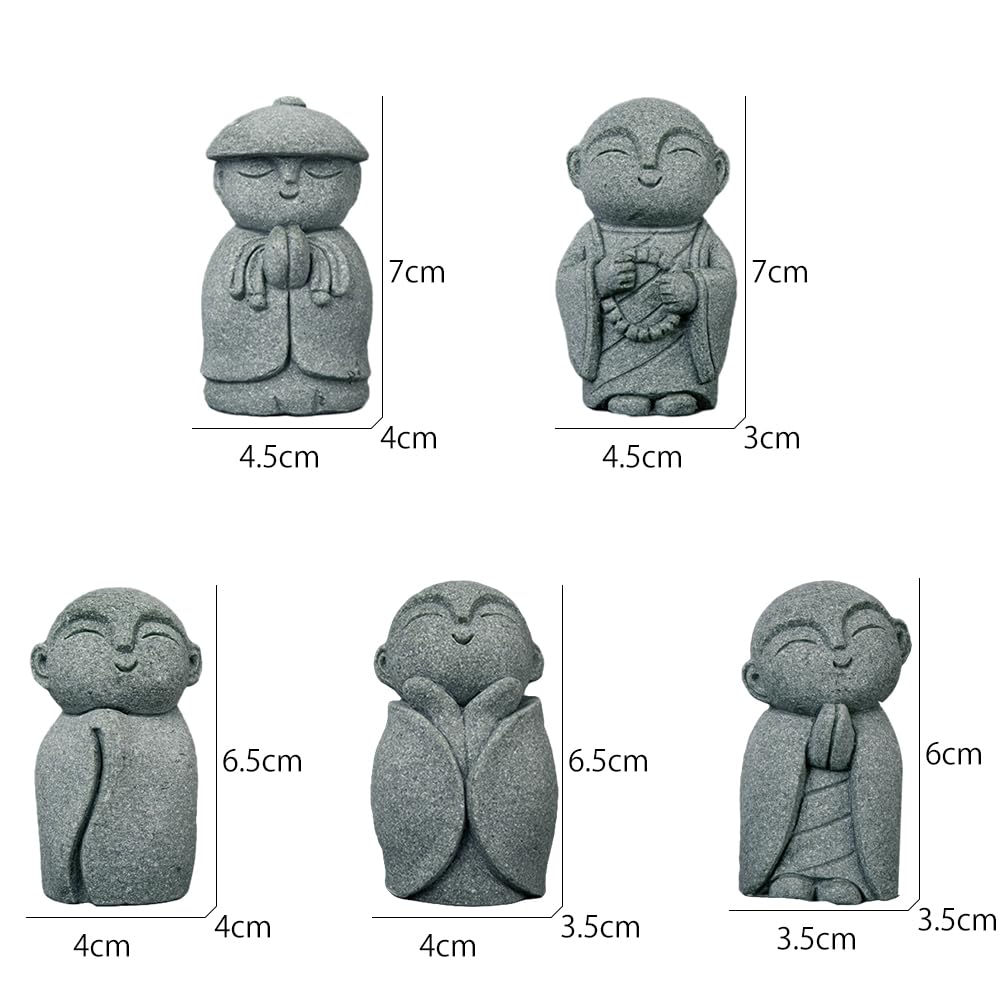 YUYAKESHI Jizo Guardian Blue God and Buddha Statue Set Set Figurine, Healing, Prayer, Jizo, Monk, Palm-Sized, Deity, Sandstone, Wish, Mini,
