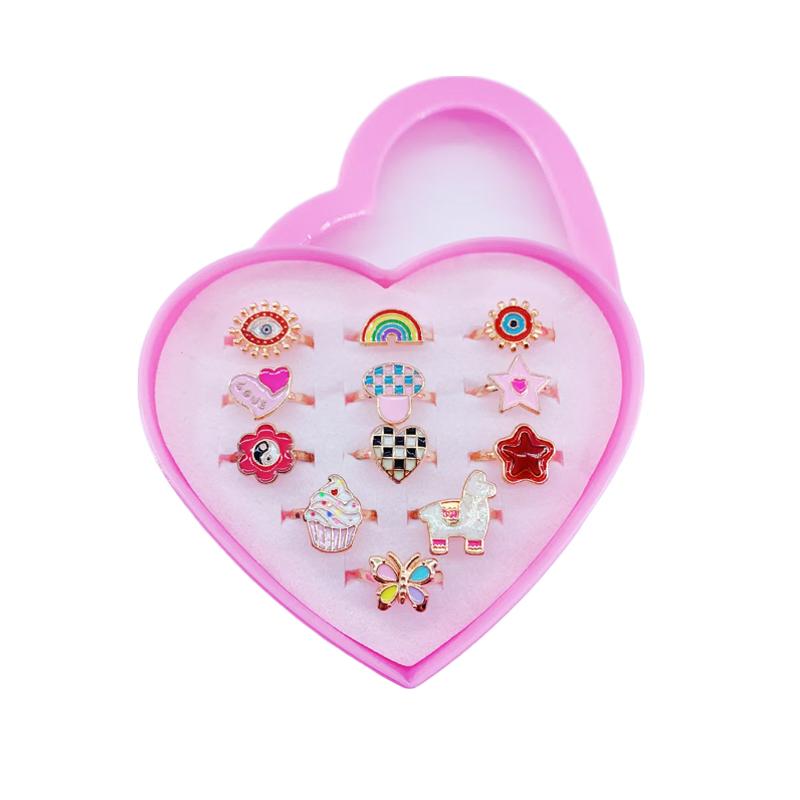 6/12/36pcs Adjustable Rings for Girls Pretend Play Makeup Toys for kids Cartoon Jewelry Alloy Rings Birthday Gifts for Girls