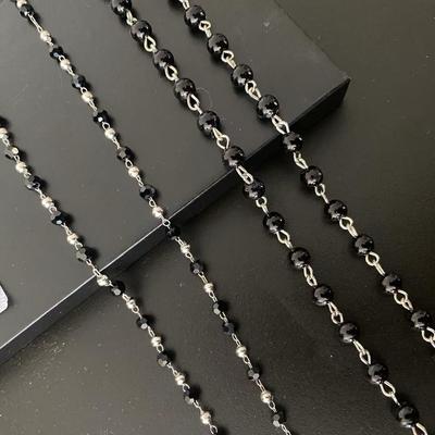 4mm Black Crystal & Pure Copper Beaded Chain for Jewelry & DIY Clothing Accessories
