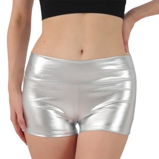 Летние женские шорты с высокой талией, глянцевые, бронзовые, облегающие, однотонные, эластичные, супер короткие брюки, мини-шорты для клубных танцев M серебряный