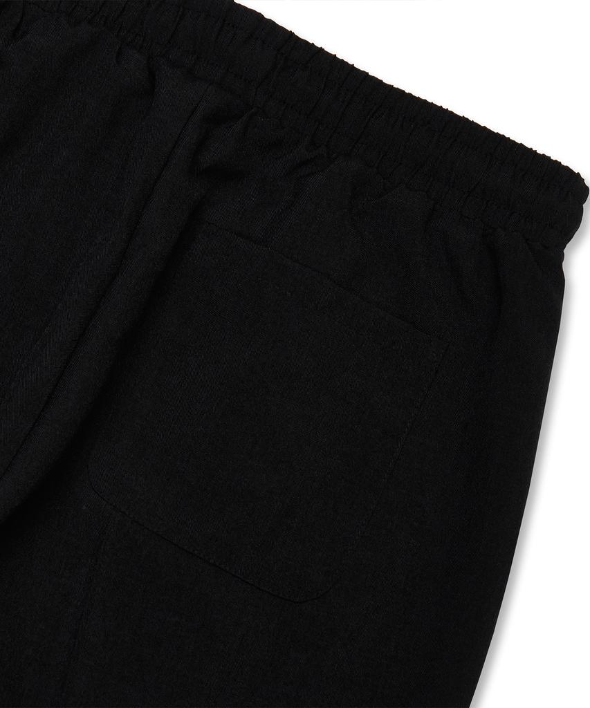 Atejeu Cool Linen-Like Single-Pleat Semi-Wide Elastic Waist Pants [Black]