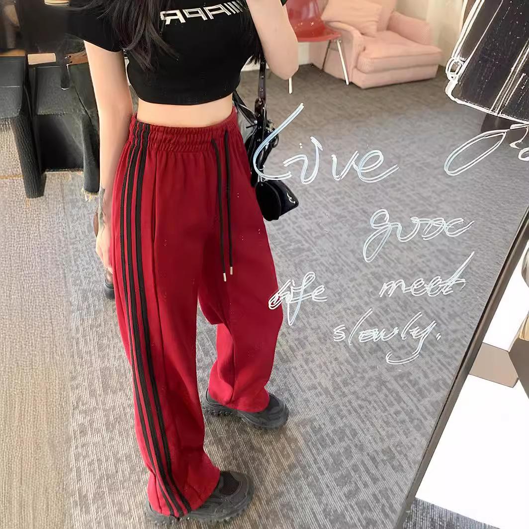 

Американские спортивные брюки для женщин, весна и осень, новые, полосатые, с завязками на ногах, повседневные, маленькие, широкие, свободные спортивные брюки 4XL