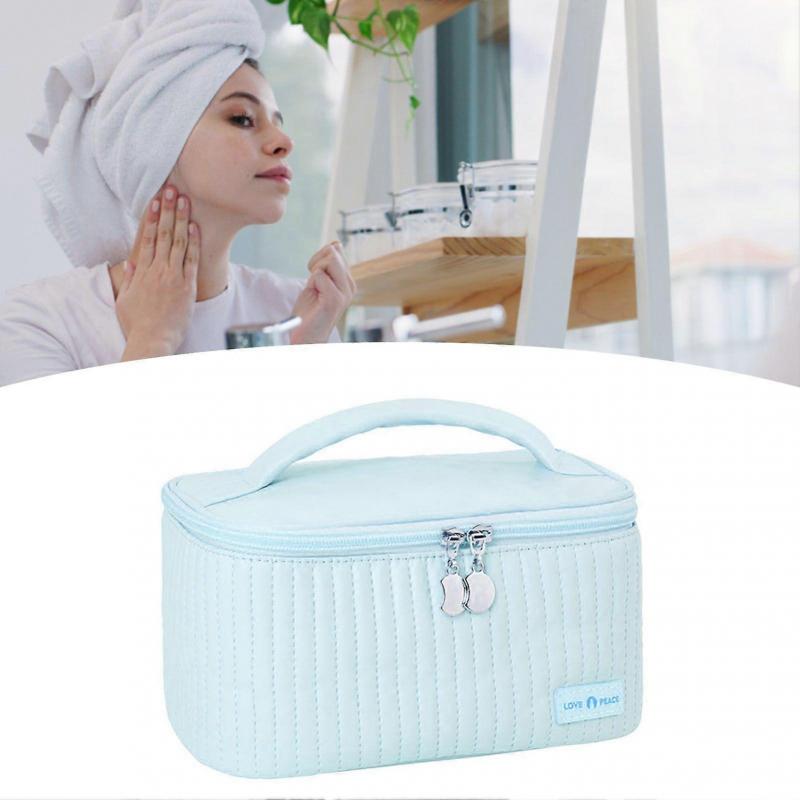 PU Open Lid Cake Shape Make Up Bag Cosmetic Storage Bag Soft Color Portable Makeup Bag Light Blue