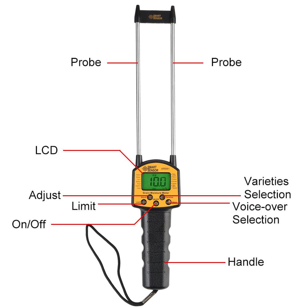 Digital with Measuring Probe Grain Moisture Meter Humidity Tester for Corn Wheat Rice Bean Smart Sensor LCD Display Agricultural Tools Hygrometer