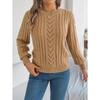Women Autumn Winter Casual Solid Color Hollow Out Lantern Sleeve Pullover Sweater