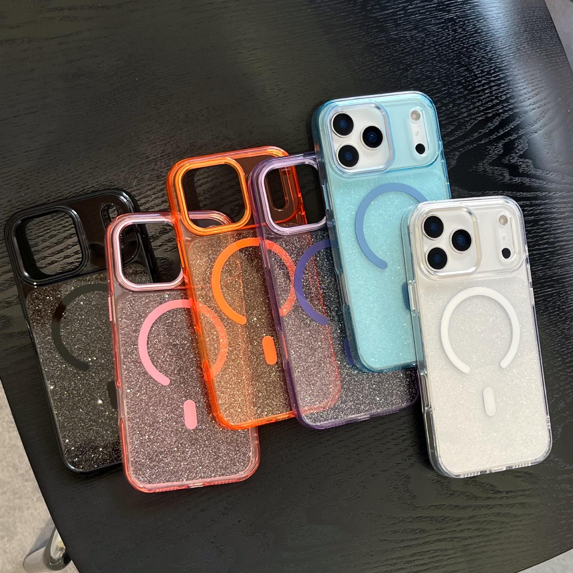 Clear Magnetic Glitter iPhone 16/15 Pro Max Case with Drop Protection iPhone 16 Pro Max оранжевый