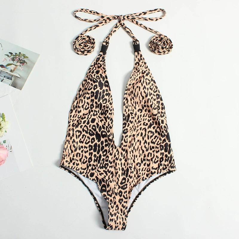 Leopard One Piece בגד ים לנשים עם מותן גבוה נשים תחבושת בגדי ים מונוקיני חליפות סט ביקיני סקסי