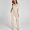 Women's Olive Green V-Neck Lounge Set with Drawstring Waist Pants