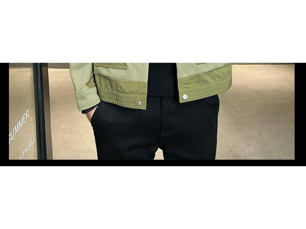 Men's Korean-Style Contrast Stitching Twill Jacket - Trendy 2023 Spring/Autumn Green Fashion.