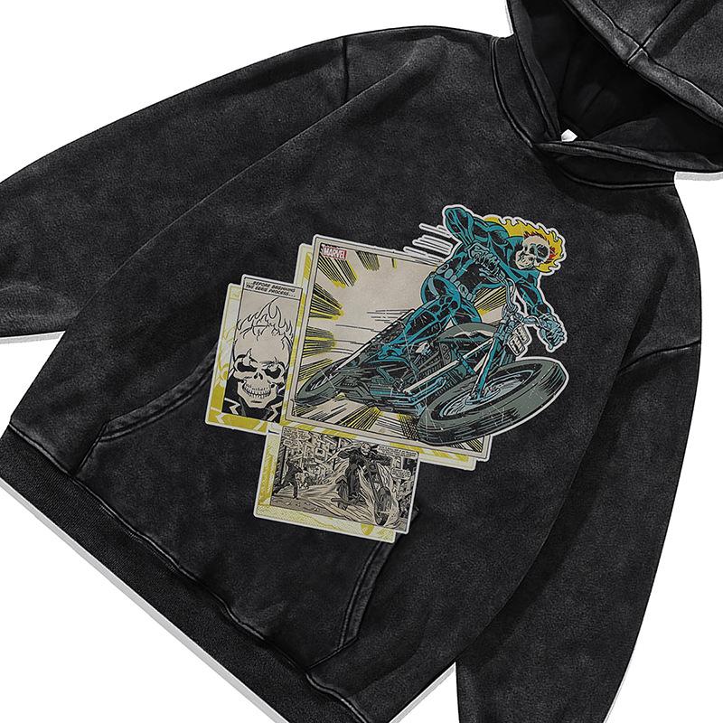 American Retro Trendy Brand Hooded Sweater 420G Heavy Digital Direct Injection Printing Washed Hoodie Men