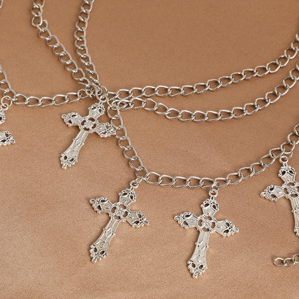 European and American Multi-Layer Alloy Hollow Cross Pendant Wave Waist Chain