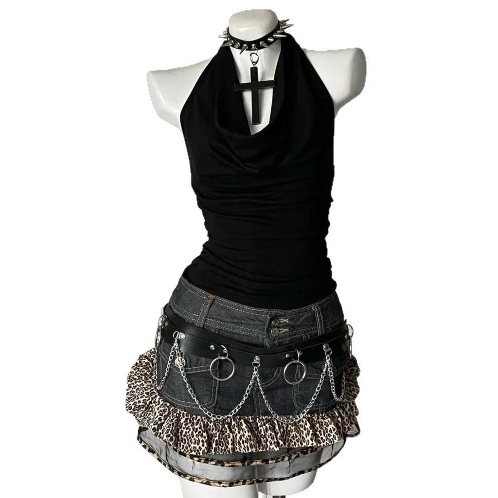 Trendy Black Halter Cowl Neck Slimming Tank Top for Women