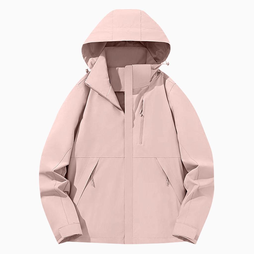 Women Solid Stripe Rain Jacket Outdoor Plus Waterproof Hooded Raincoat Windproof