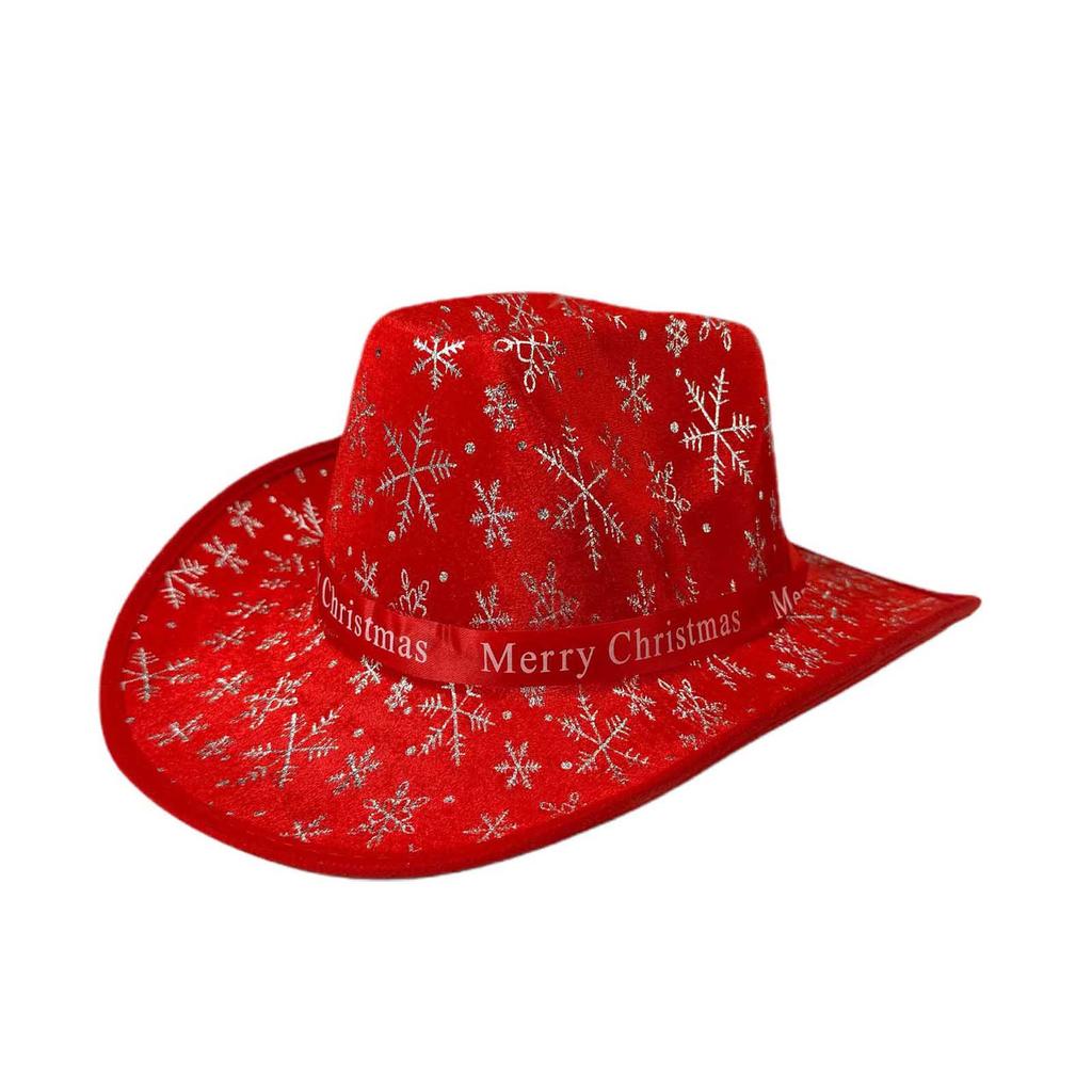 Christmas Red Fashion Cowboy Hat Adult Christmas Glitter Printed Jazz Hat Holiday Role Playing Costume Party Supplies