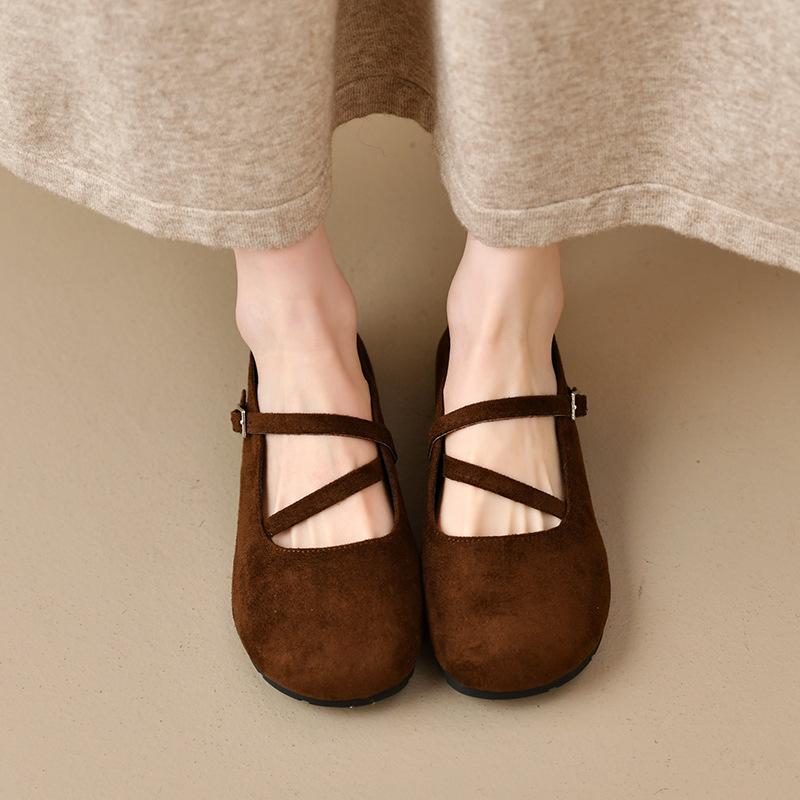 Retro round head shallow mouth double one-word buckle Mary Jane shoes, new ladyshoes in spring and autumn, evening casual single shoes