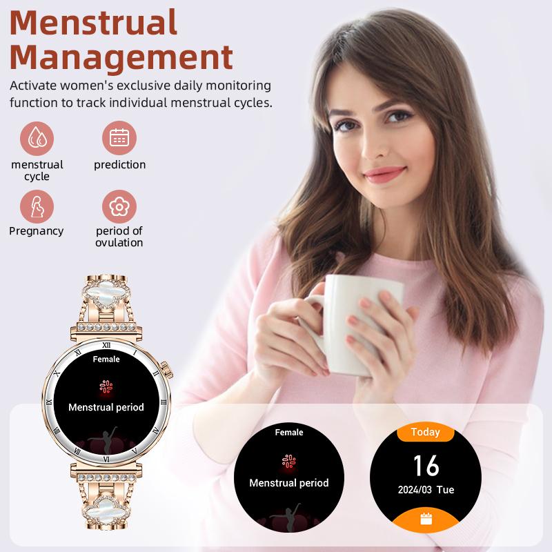 Voice Calling Smart Watch Fashion Diamond Lady Wristwatch AMOLED Always On Display Health Monitor Women Fitness Smartwatch