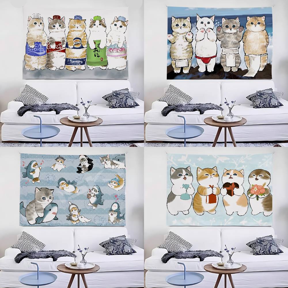 Funny Cat Mofusand Tapestry Wall Hanging Tapestry Art Deco Blanket Curtain Hanging At Home Bedroom Living Room Decor