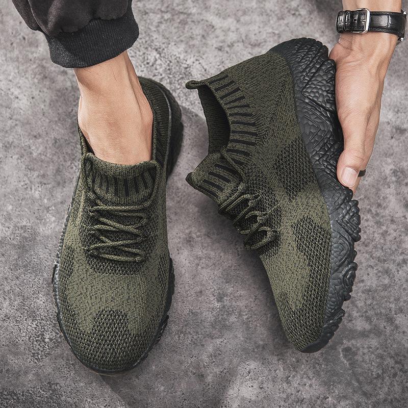 

Трансграничная легкая мужская обувь из ткани-мухи, долгосрочная поставка - носки для пар, обувь, трикотажная обувь для внешней торговли больших размеров, повседневная спортивная обувь 45 армия зеленый