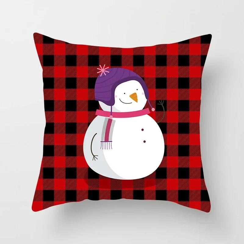 Christmas Decoration Black and Red Checkered Printed Cushion Cover for Home Living Room Sofa  Pillowcase 45 * 45cm
