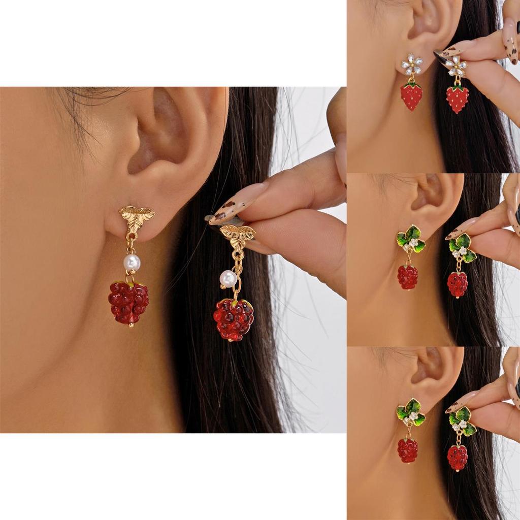 Christmas Strawberry Pendant Earrings With Zinc Alloy Dangle For Women And Men