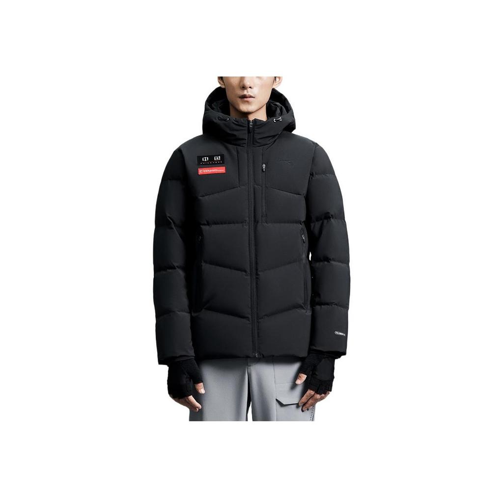 Anta Comprehensive Training Series Logo Print Zip Hooded Down Jacket Men Outerwear Black 152247919-5
