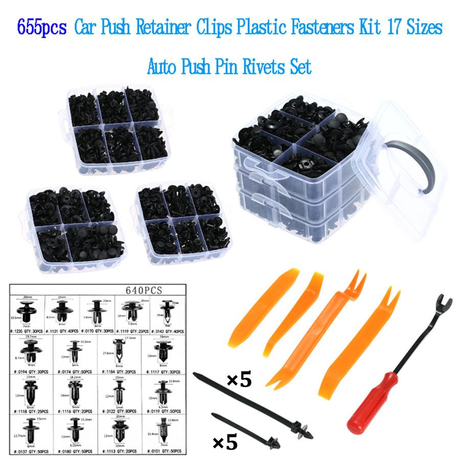 

New 655 Pcs Boxed Mixed 17 Sizes Car Door Bumper Panel Fender Retainer Push Rivet Fastener Clips