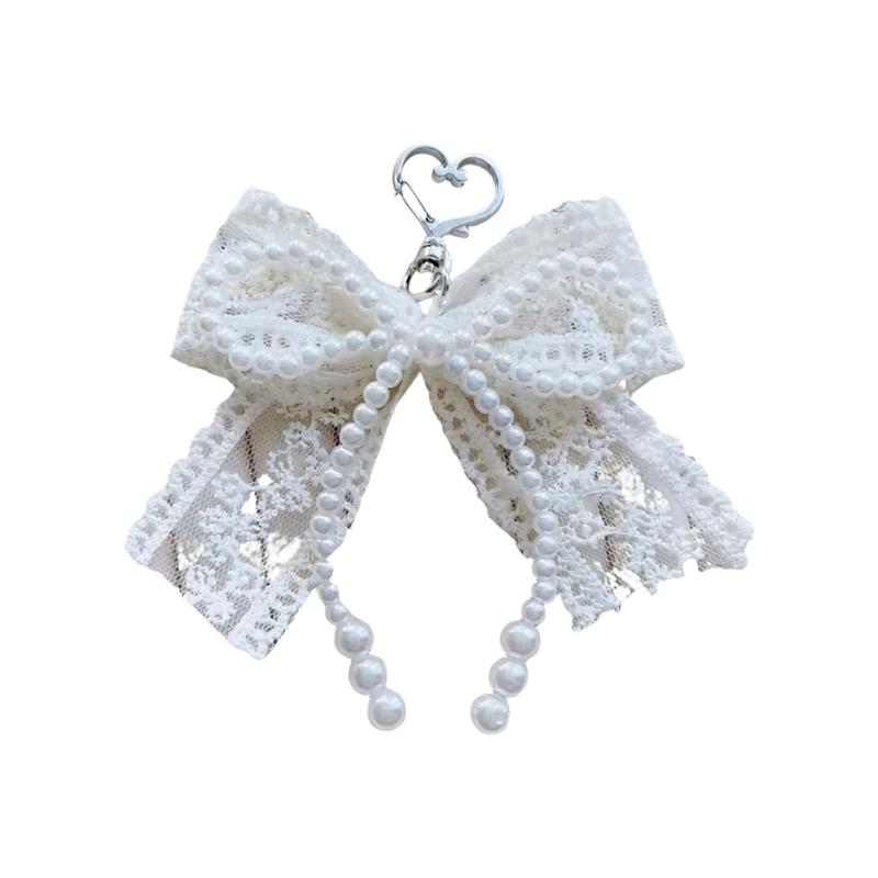 Elegant Lace Bowknot Keychain Pendant With Pearls Accent For Handbags Backpacks And Phone Decoration 1