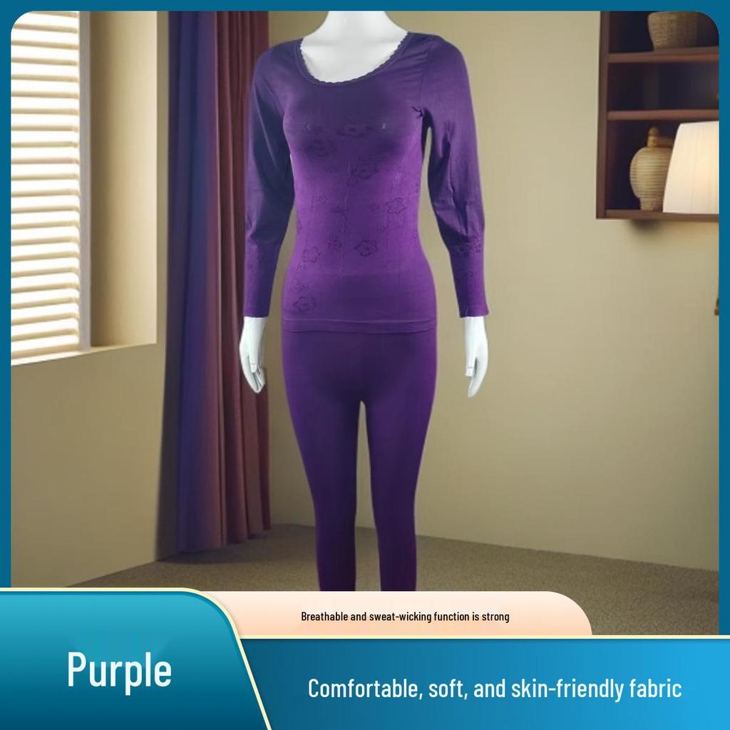 Women's Jacquard Round Neck Body Shaping Underwear Set - Pilling Resistant, Non-Fading, Soft, and Comfortable