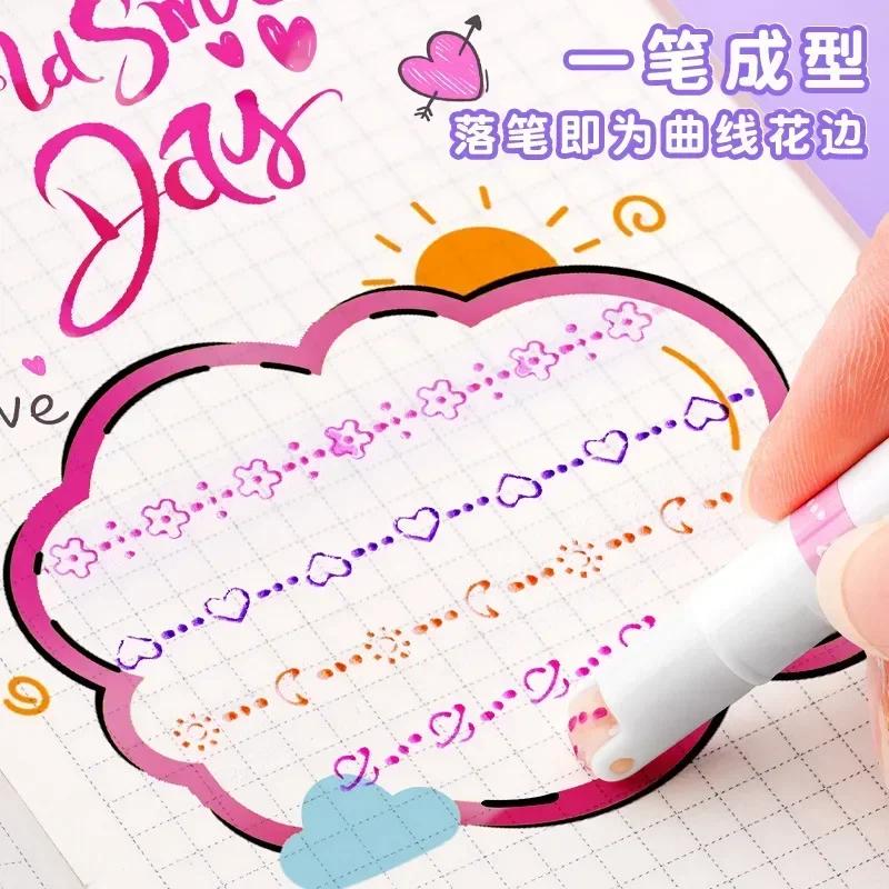 24/3 PCS Kawaii Flowers Line Shaped Highlighter Pens Roller Tip Curve Liner Marker For Writing Journaling Drawing Stationery