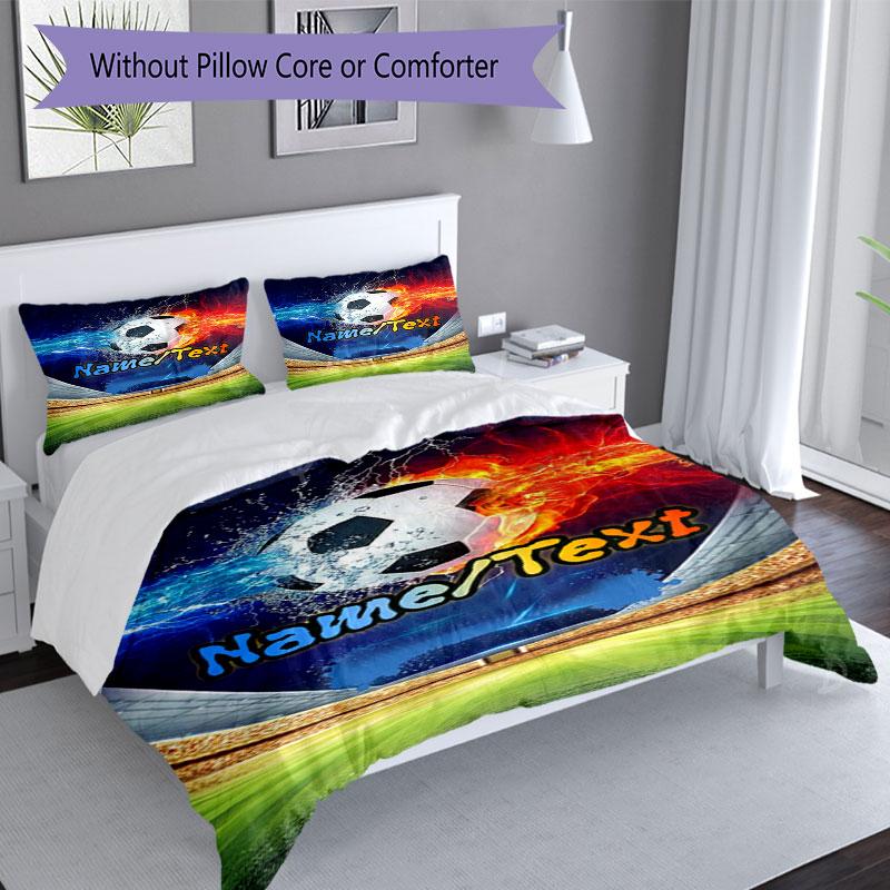 3PC Custom Name Soccer Ball Flames Water Bedding Set Printed Bedding Set Duvet Cover Closure Includes 1 Duvet Cover & 329 Pillowcases for Bedroom