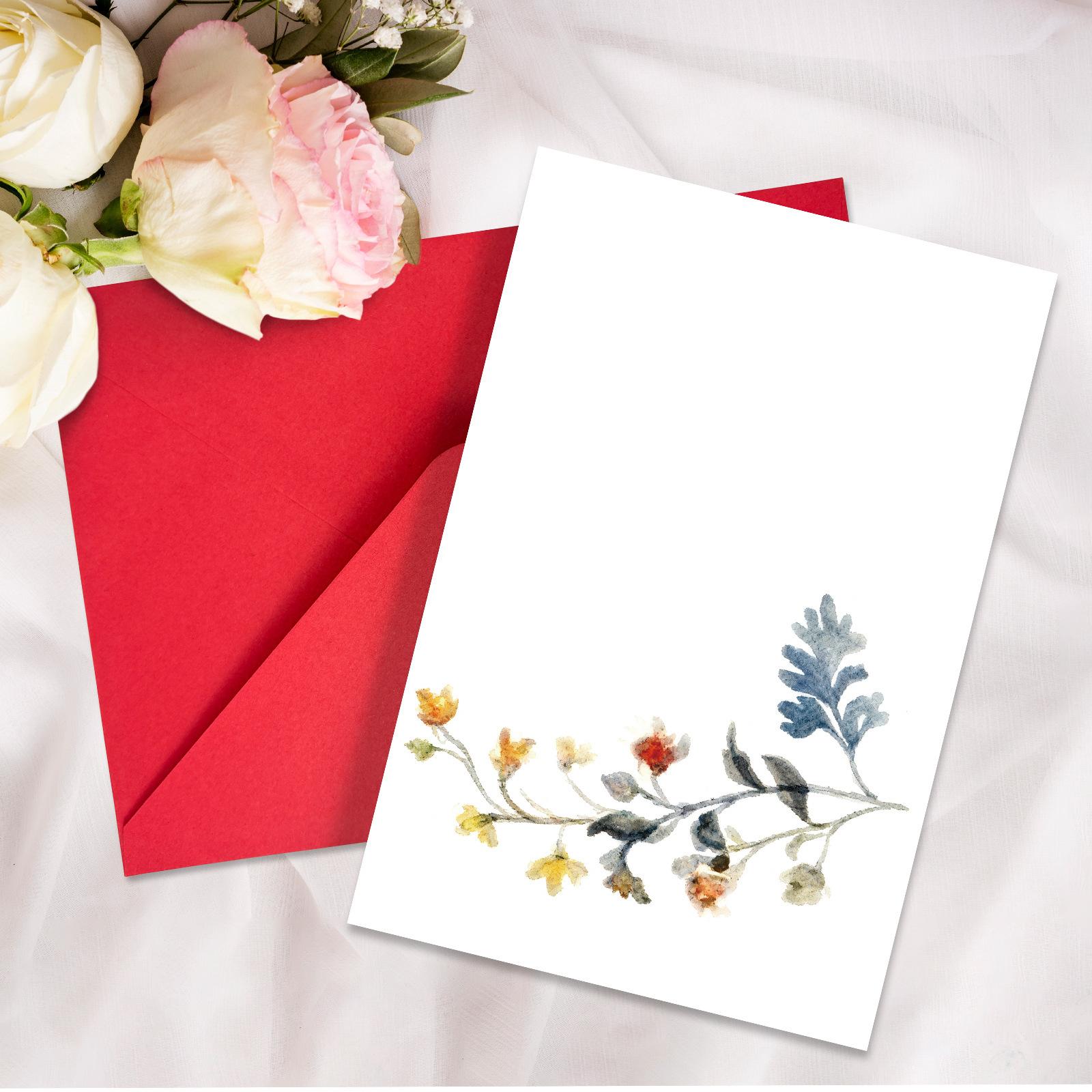 

1 Watercolor Flower Series Greeting Card Envelope Set Universal Handwritten Greetings Message Card Gift Thank You T020402130