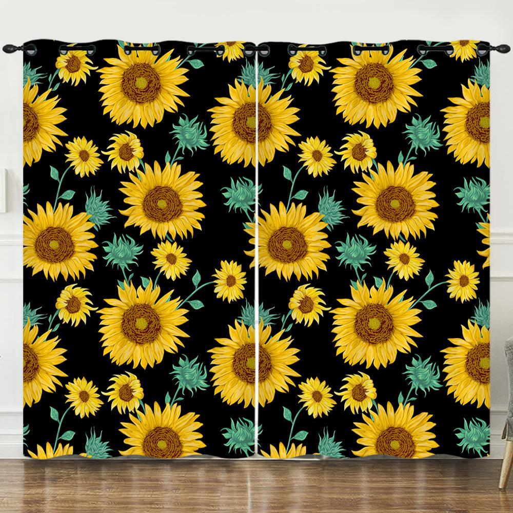 Flower Series Sunflower Digital Printing Curtain Blackout And Punching