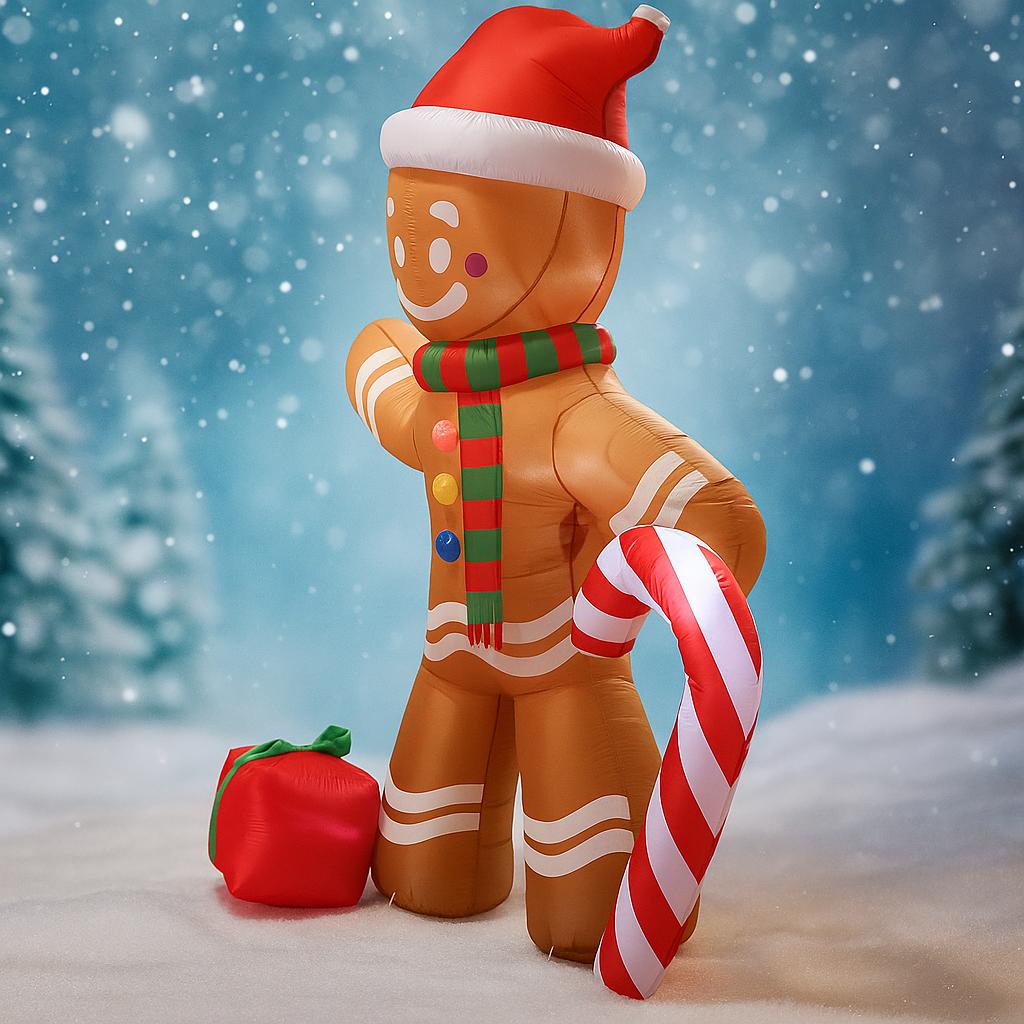 7.87FT Inflatable Gingerbread Man Christmas Home Decoration LED Xmas Yard Party Ornament Candy Cane Festive Gift Toy Supplies