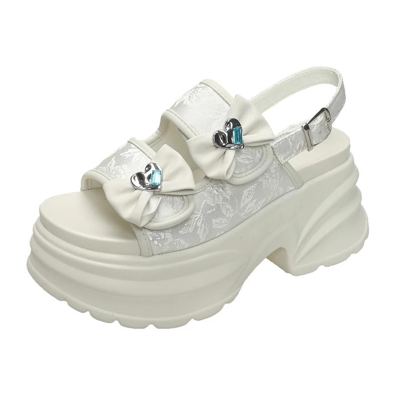 2025 NEW 8CM Chunky Platform Sandals Women Summer Bling High Heels Woman Beach Casual Canvas Slides Thick Sole Walking Slippers