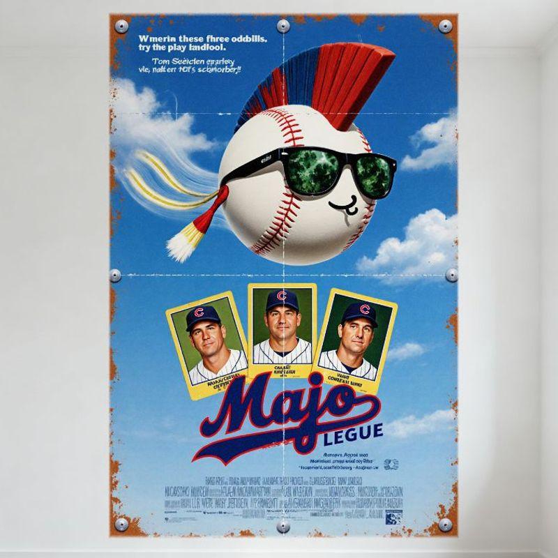 Mojo League (Major League Parody) Vintage Metal Tin Sign, Anthropomorphic Baseball Character with Red Mohawk, Yellow Cards Men U