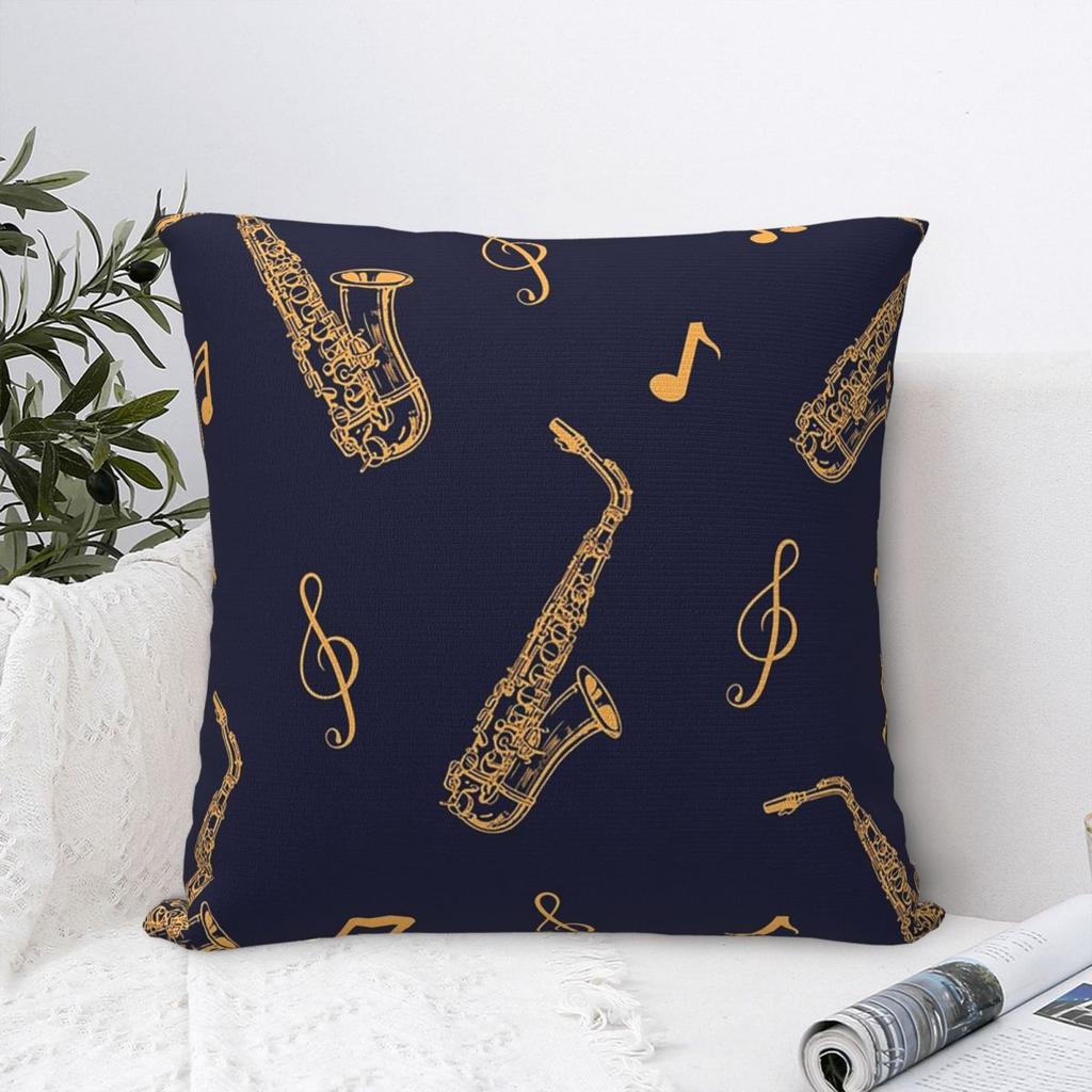 Musical Saxophone Pattern Square Pillowcase Cushion Cover Pillow Case Throw Pillow Cover for Home Bedroom Car
