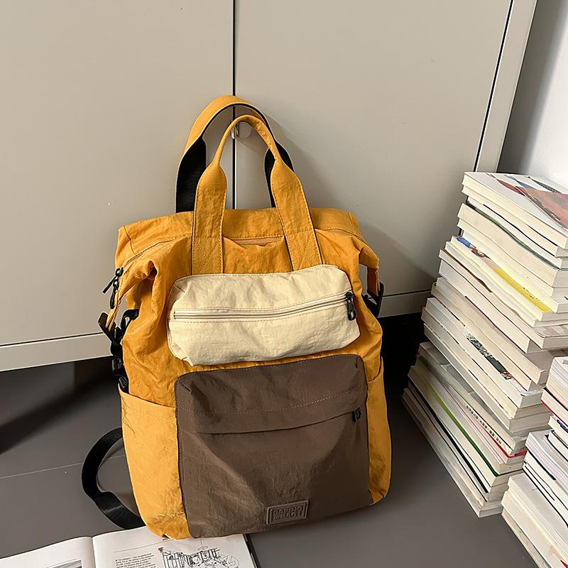 Schoolbag New Retro Schoolbag Female College Student Contrasting Color Backpack Large Capacity Lightweight Outdoor Sports Travel Mountaineering
