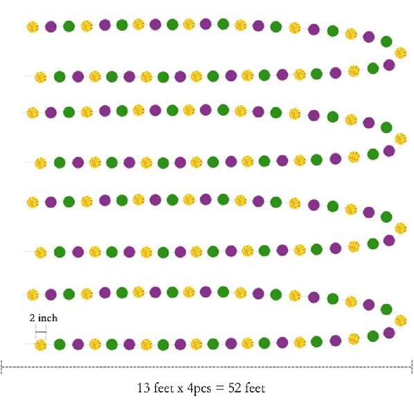 Decor365 Gold Purple Green Mardi Gras Decorations Glitter Dot Mardi Gras Garland Decor Circle Streamers Fat Tuesday Banner Carnival Themed Backdrop