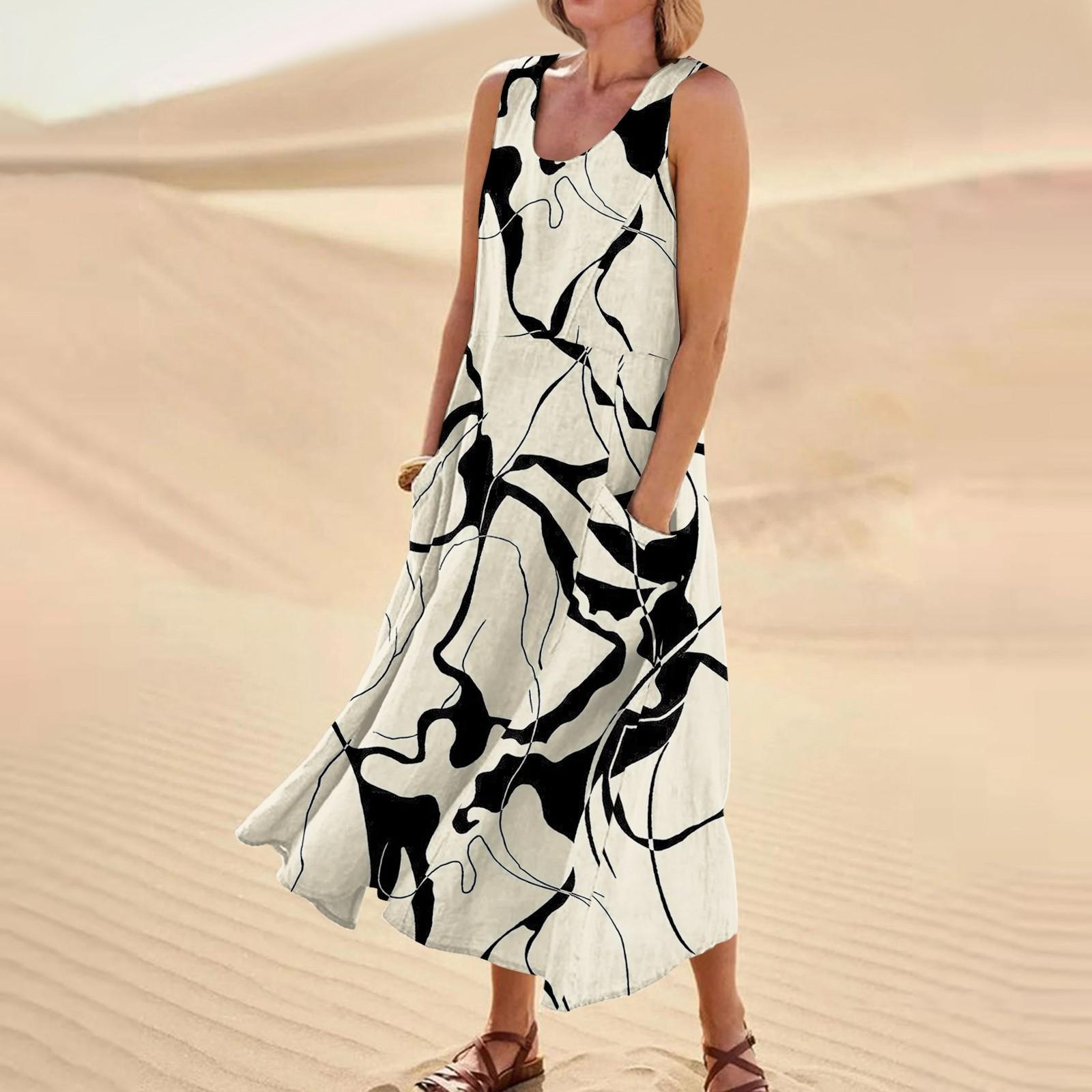 

Женское летнее платье, повседневные свободные длинные платья с принтом для пляжного отдыха XXXL белый